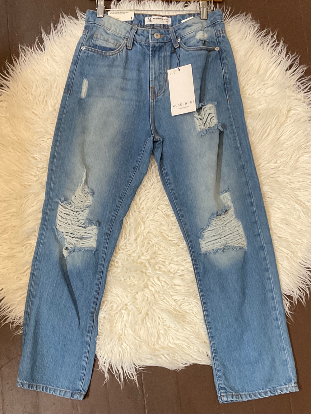 Mango Distressed High-Rise Light Blue Jeans